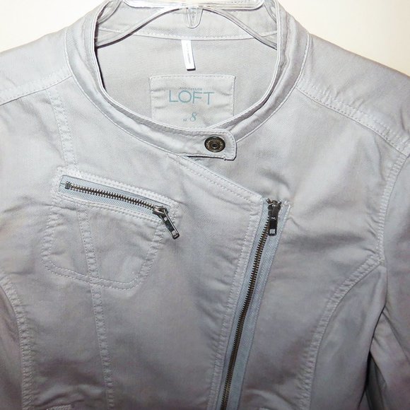 LOFT Khaki-colored Denim Jacket, Stretch, Sz 8 - Picture 2 of 7